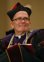 Vincentian Father David M. O'Connell, president of The Catholic University of America, is pictured in this May 23, 2008, file photo during a commencement ceremony for the university's Columbus School of Law in Washington. Father O'Connell announced Oct. 2 that he will step down as the university's president in August next year. (CNS photo/Bob Roller)