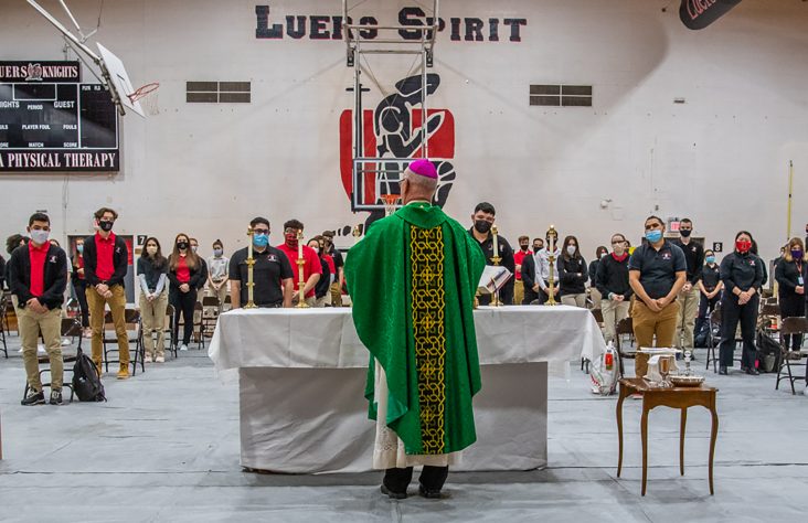 Bishop preaches Christian love at visit to high school