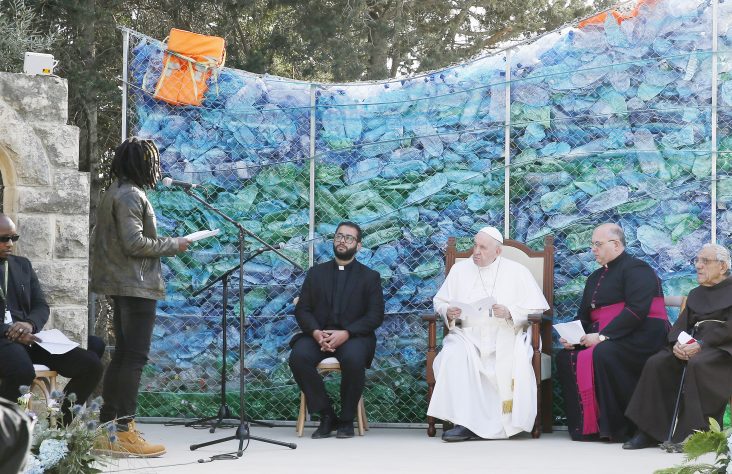 Meeting migrants, pope warns civilization risks being ‘shipwrecked’