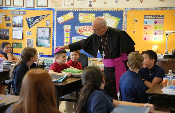 Bishop Rhoades Makes First School Visit of New Year to St. John the Baptist in New Haven