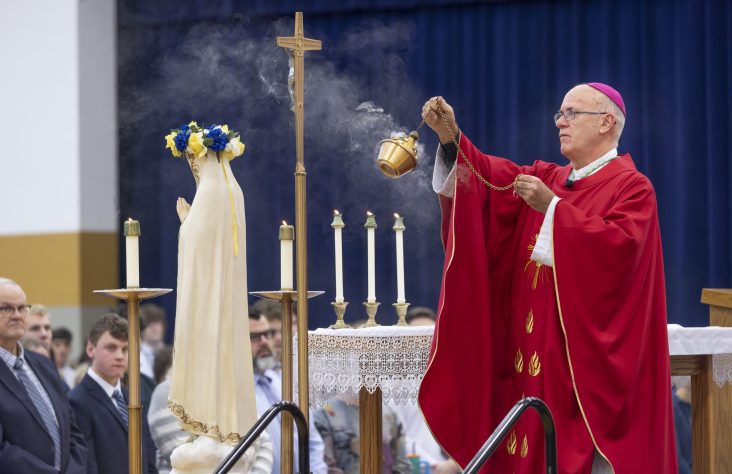At Dwenger, Bishop Rhoades Urges Students to Carry Christ to Others